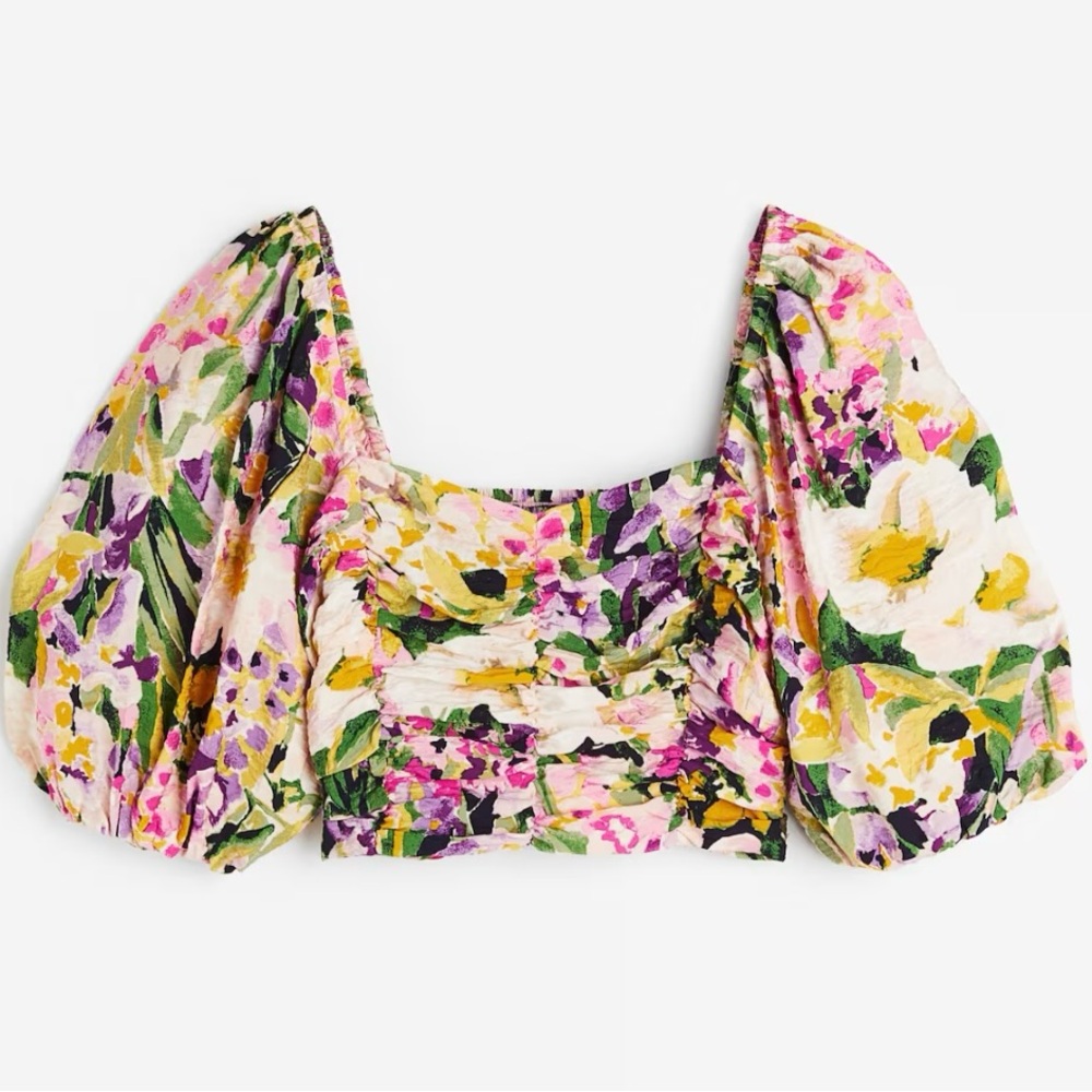 NWT H & M Puff Sleeve Floral Crop Top‎ Sz S